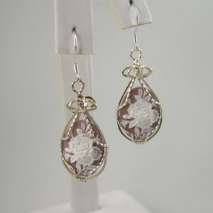 WSE-0104 Flower Cameo Earring Wire Wrapped in Sterling Silver Wire