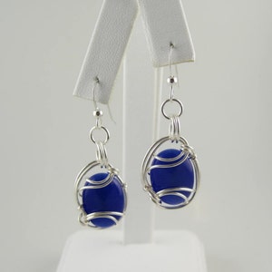 Katzenauge Ohrring, Glasohrring, Wire Wrapped Ohrring, handgemachte Ohrring, Blaue Ohrring, Wire Wrapped Schmuck, handgemachten Schmuck