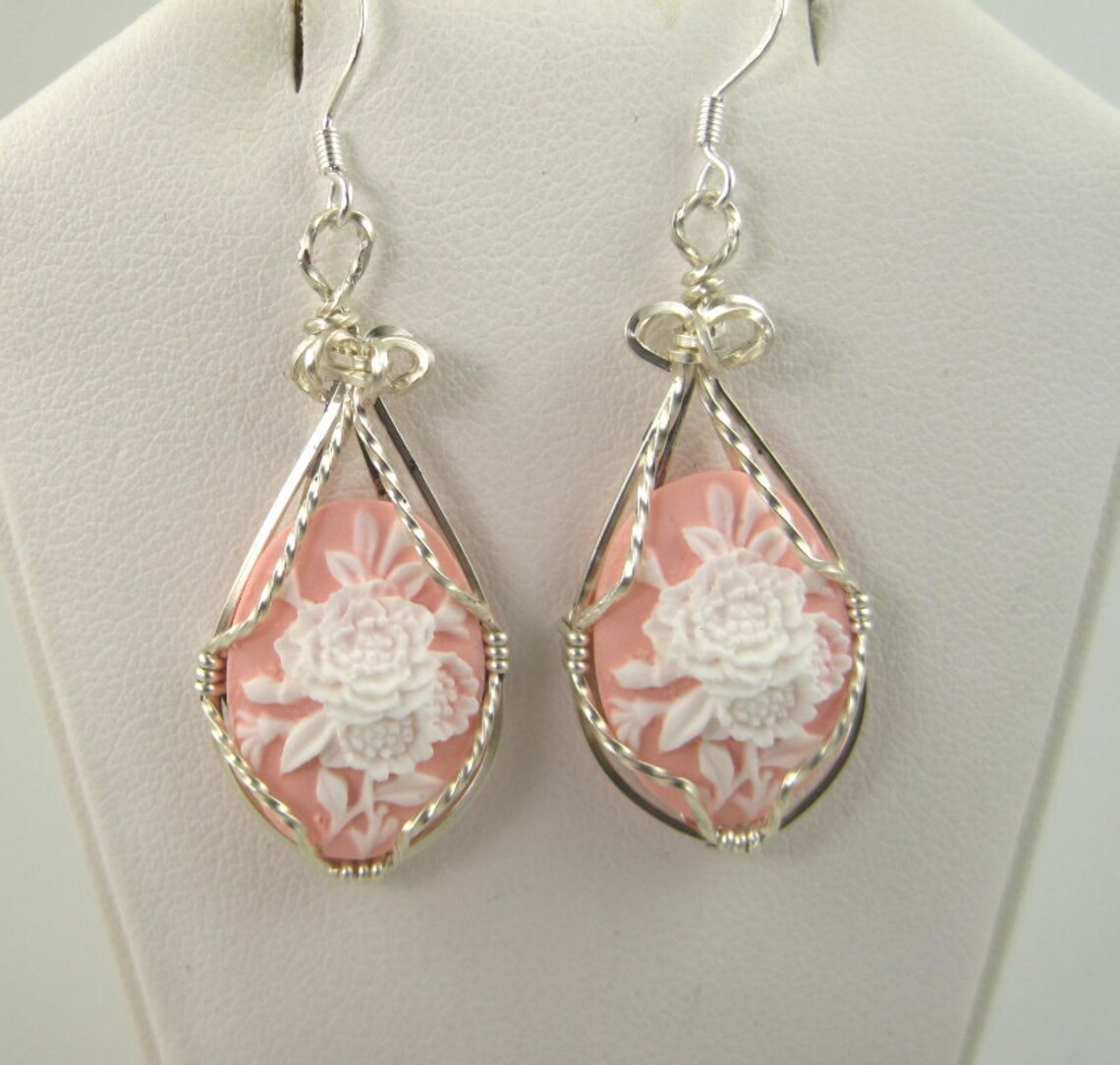 WSE0105 Flower Cameo Earring Wire Wrapped in Sterling Silver Etsy