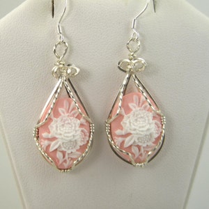 WSE-0105 Flower Cameo Earring Wire Wrapped in Sterling Silver Wire