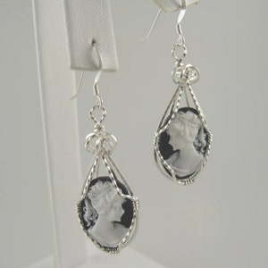 WSE-0041 Lady Cameo Handmade Earring Wire Wrapped with .925 Sterling Silver Wire