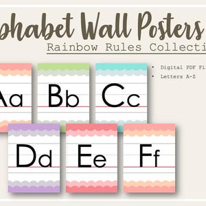 Poster da parete con l'alfabeto arcobaleno, decorazioni colorate per l'aula (PDF)