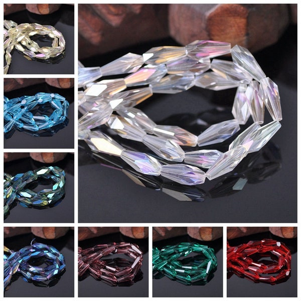 30pcs 4x10mm 6x12mm Teardrop Faceted Cut Crystal Glass Loose Spacer Beads For Jewelry Making DIY Crafts Findings