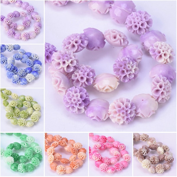10 pièces dégradé de couleur 10mm 12mm 15mm forme de fleur coquille poudre faite corail artificiel perles en vrac lot pour la fabrication de bijoux bricolage artisanat résultats