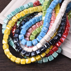 20pcs Shiny Glazed Glossy 6mm 8mm 10mm Cube Ceramic Porcelain Loose Beads For Jewelry Making DIY Findings