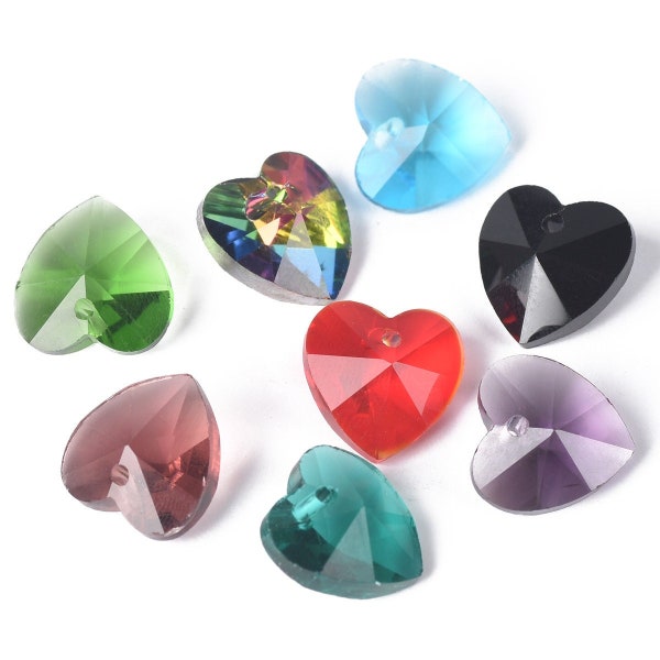 10pcs Heart Shape Facted Crystal Glass 10mm 14mm Loose Pendant Beads for Jewelry Making DIY Findings