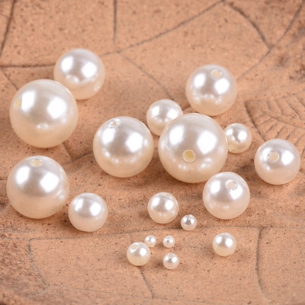 Round Artificial Beige Pearl ABS Plastic 3mm 4mm 6mm 8mm 10mm 12mm 14mm 16mm 18mm Loose Spacer Beads Wholesale Lot for Jewelry Making DIY