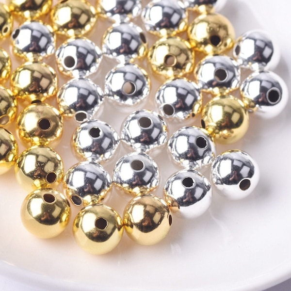 Round Glossy Gold/Silver 3mm 4mm 6mm 8mm Hollow Brass Metal Loose Spacer Beads Lot For Jewelry Making DIY Crafts Findings