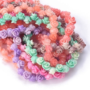 20pcs 6mm 8mm 10mm Shell Powder Made Gradient Color Rose Flower Carved Artificial Coral Loose Beads for Jewelry Making DIY Crafts Findings