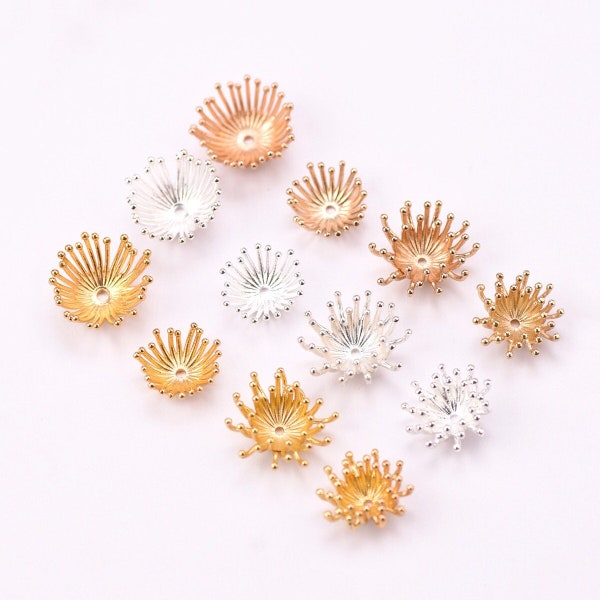 5pcs Floral Stamen Pistil 13mm~17mm Gold/Silver Plated Copper Metal Loose Beads for Jewelry Making DIY Flower Findings