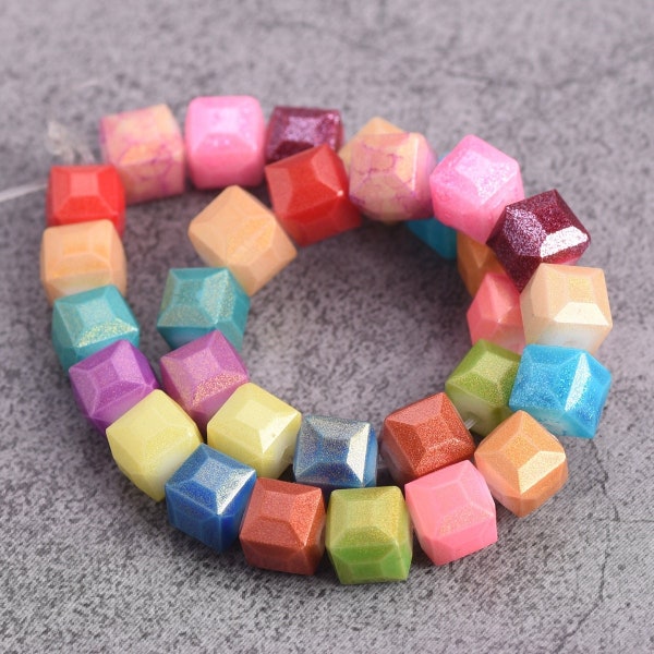 Cube Faceted 4mm 6mm 8mm Gold&Silver Foil Coated Opaque Glass Loose Spacer Beads For Jewelry Making DIY Crafts Findings