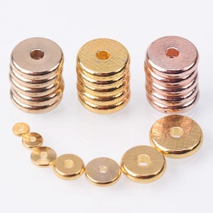 Flat Round Light Gold/Gold/Rose Gold/Silver Plated 4mm/5mm/6mm/7mm/8mm/10mm/12mm Brass Metal Loose Spacer Beads lot for Jewelry Making DIY