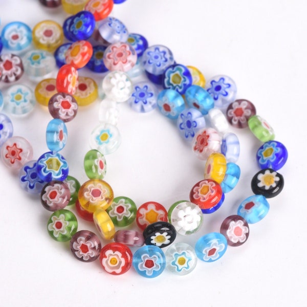 6mm 8mm 10mm 12mm Millefiori Glass Flower Pattern Flat Round Rondelle Charm Lampwrok Loose Spacer Beads Wholesale lot for Jewelry Making