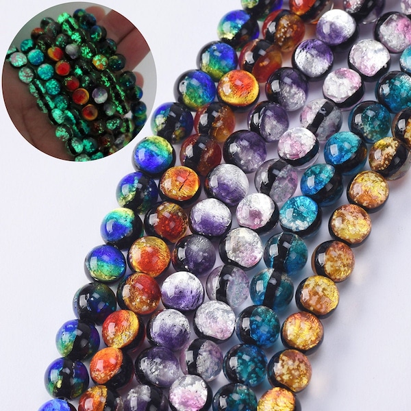 5pcs Round Luminous 8mm 10mm 12mm Two-sided Handmad Lampwork Glass Loose Beads for Jewelry Making DIY Crafts Findings