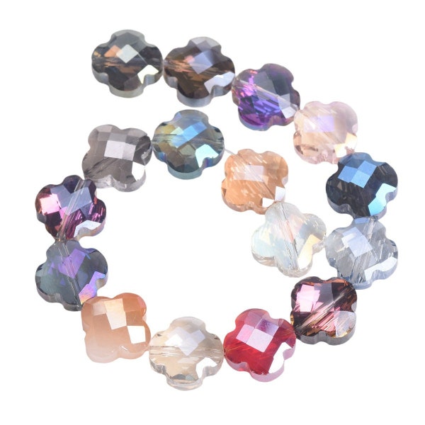 10pcs 12mm Flower Clover Shape Faceted Crystal Glass Loose Spacer Beads for Jewelry Making DIY Crafts Findings