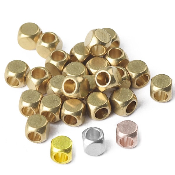 Cube 2mm/2.5mm/3mm/4mm/5mm/6mm Brass Metal Loose Spacer Craft Beads Lot Crafts Findings For Jewelry Making DIY -- Gold / Silver / Rose Gold