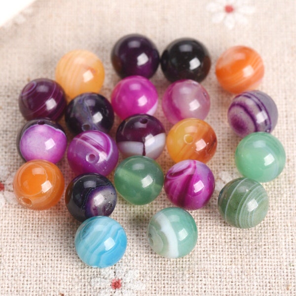 Round Natural Agate Stone 4mm 6mm 8mm 10mm 12mm 14mm Gemstone Loose Beads Lot For Jewelry Making DIY Bracelet