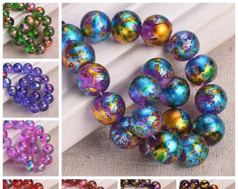 Shiny Coated Patterns Round 6mm 8mm 10mm Crystal Glass Loose Beads For Jewelry Making DIY Craft Findings