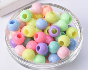 Wholesale 10mm~17mm Random Mixed Light Colors Round Loose Acrylic Plastic Big Hole Beads Crafts DIY Findings Supplies for Jewelry Making