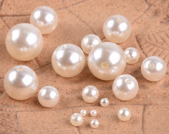 Rond Beige Perle Artificielle ABS Plastique 3mm 4mm 6mm 8mm 10mm 12mm 14mm 16mm 18mm Loose Spacer Perles En Gros Lot pour Bijoux Faire du bricolage