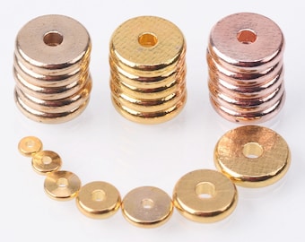 Flat Round Light Gold/Gold/Rose Gold/Silver Plated 4mm/5mm/6mm/7mm/8mm/10mm/12mm Brass Metal Loose Spacer Beads lot for Jewelry Making DIY