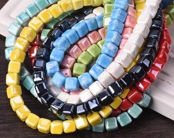 20pcs Shiny Glazed Glossy 6mm 8mm 10mm Cube Ceramic Porcelain Loose Beads For Jewelry Making DIY Findings