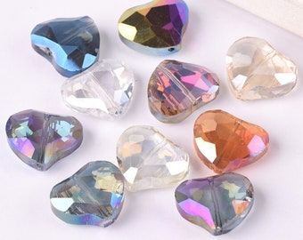 10pcs 19x16mm Exquisite Heart Faceted Crystal Glass Charms Loose Spacer Beads Pendants for Jewelry Making Crafts Findings