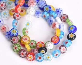 6mm 8mm 10mm 12mm Millefiori Glass Flower Pattern Flat Round Rondelle Charm Lampwrok Loose Spacer Beads Wholesale lot for Jewelry Making
