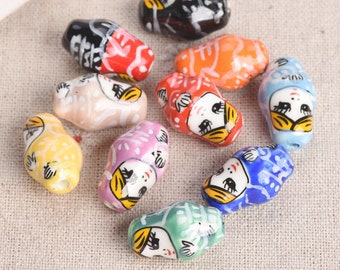 5pcs 22x13mm Matryoshka Russian Doll Shape Handmade Ceramic Porcelain Loose Beads For Jewelry Making DIY Crafts Findings