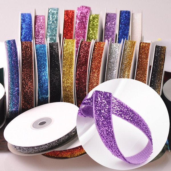 Lot de rubans de velours floqués à paillettes, 10 mètres, 3/8 "(10mm) 5/8" (16mm), couleurs unies, fournitures de couture pour garniture
