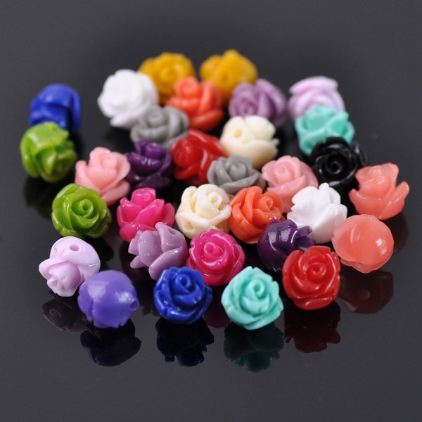 30pcs 8mm Rose Flower Shape Shell Powder Made Artificial Coral Loose Beads Wholesale Lot for Jewelry Making DIY Crafts Findings