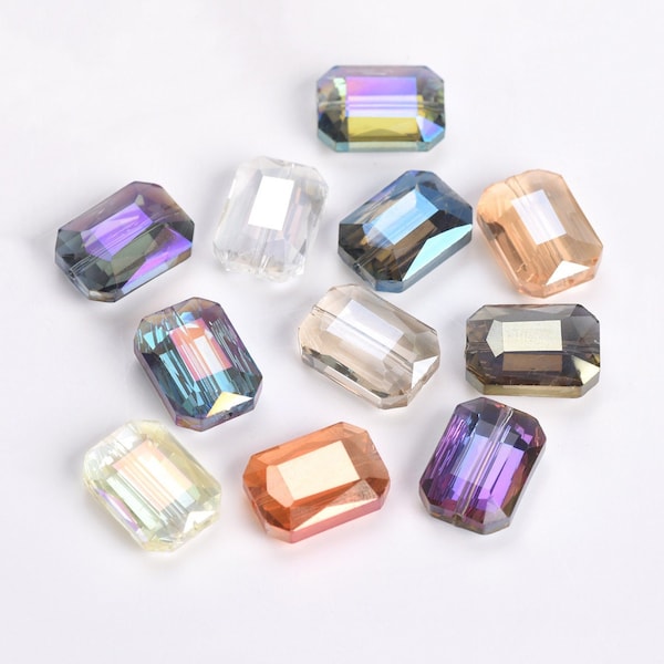 10pcs 12x9mm 14x10mm 18x13mm Rectangle Faceted Crystal Glass Loose Spacer Beads Lot for Jewelry Making DIY Crafts Beading Findings