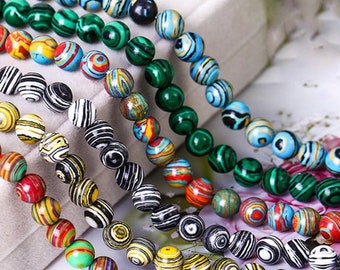Colorful Malachite 15" Strand Round 4mm 6mm 8mm 10mm 12mm Loose Stone Beads lot for Jewelry Making DIY Crafts Findings