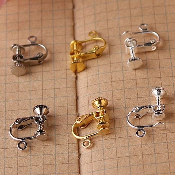 10pcs 12mm Metal Brass Adjustable No Hole Ear Clips Clasp Hook Earring Findings Jewelry Findings Jewelry Making Crafts Findings---JS128