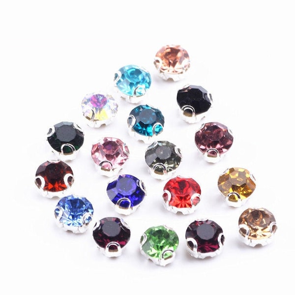 Ventes en gros 4mm/5mm/6mm/8mm Coudre sur round Claw Cup Crystal Glass Strassstones Flatback Sewing Crafts Décoration Bijoux Making Findings