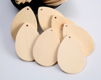 10pcs Flat Teardrop Shape Natural Wood 57x40mm Loose Pendants Beads Wholesale Lot for Dangle Earring Jewelry Making DIY Craft
