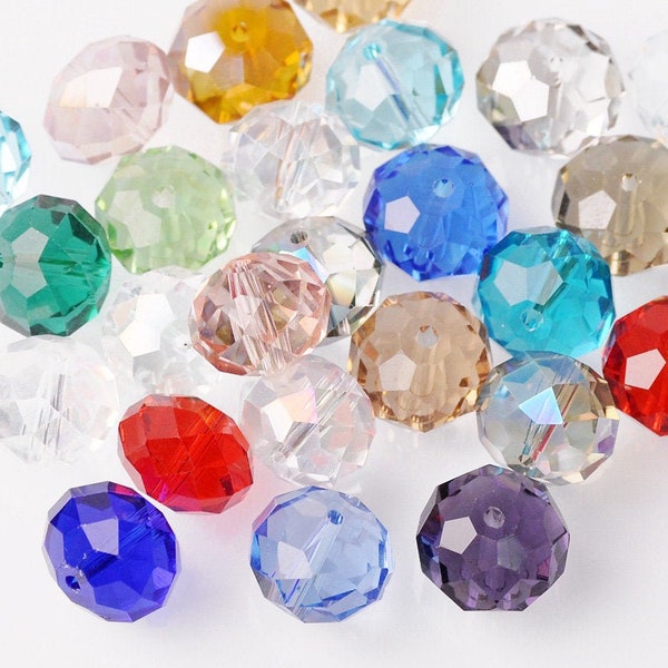 10 pièces 16x12mm grande 16mm Rondelle à facettes en verre de cristal taillé, perles de prisme en vrac pour la fabrication de bijoux artisanat bricolage résultats 50+ COULEURS
