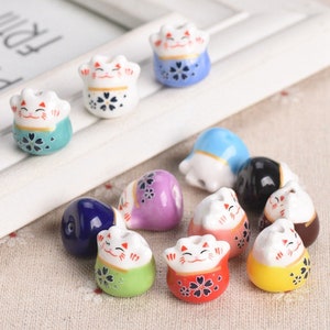 5pcs 17mm Lucky Fortune Cat Raise Claws Painting Ceramic Porcelain Loose Beads For Jewelry Making DIY Crafts Findings