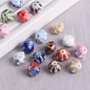 10pcs 12mm Bicone Shape Handmade Flambed Glazed Enamal Ceramic Porcelain Loose Beads For Jewelry Making DIY Crafts Findings