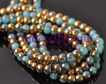 4mm 6mm 8mm Opaque Half Plated Round Loose Spacer Glass Beads Jewelry Findings