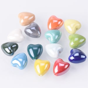 10 Stück 10 mm 12 mm Herzform glänzend glasierte handgemachte Keramik Porzellan Lose Perlen viel für Schmuckherstellung DIY Handwerk