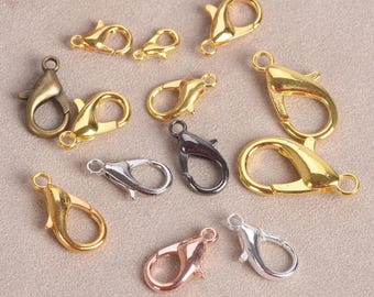 50pcs Gold/Silver/Bronze Lobster Clasps Loose Clips 10/12/14/16/18/21mm For Necklace Bracelet Jewelry Making DIY Findings