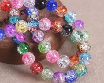 Cuentas sueltas de cristal craquelado redondas de 4 mm, 6 mm, 8 mm y 10 mm para hacer joyas y manualidades.