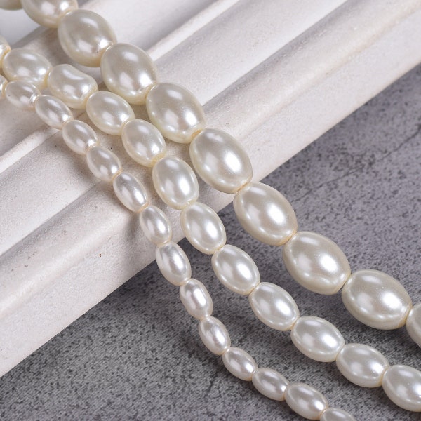 Oval Shape 6x4mm 8x6mm 11x8mm Pearl Coated Opaque Glass Loose Beads For Jewelry Making DIY Craft Findings