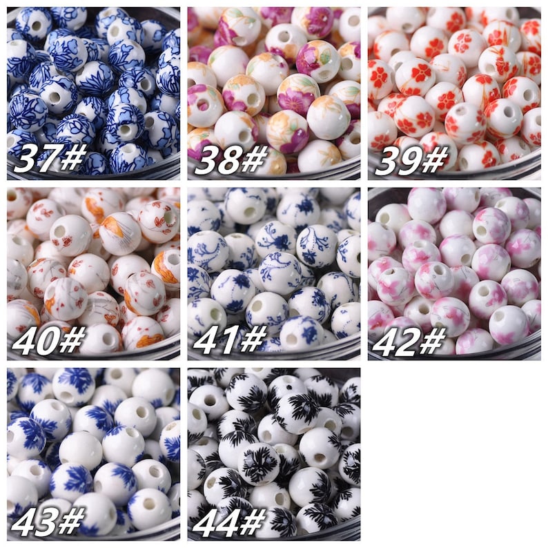 10pcs Round 8mm 10mm 12mm Flower Patterns Ceramic Porcelain Loose Beads Bulk Lot For Jewelry Making DIY Crafts Findings image 10