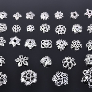 50pcs 6m~16mm Tibetan Silver Bead Caps Metal Loose Spacer Beads Wholesale Lot for Jewelry Making DIY