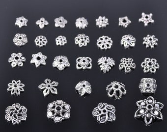 50pcs 6m~16mm Tibetan Silver Bead Caps Metal Loose Spacer Beads Wholesale Lot for Jewelry Making DIY