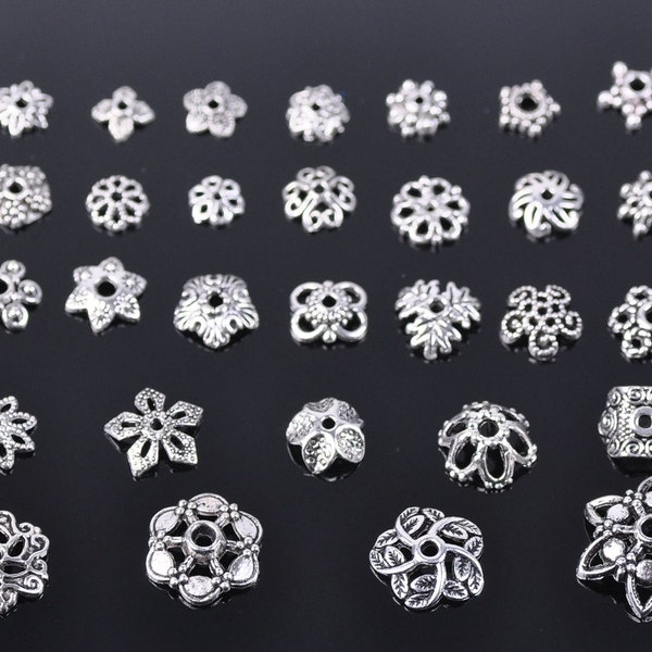 Bouchons de perles tibétaines en argent, 50 pièces, 6m ~ 16mm, perles d'espacement amples en métal, vente en gros, Lot pour la fabrication de bijoux, bricolage