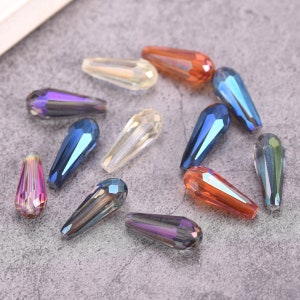 10pcs 20x8mm Colorful Long Teardrop Faceted Crystal Glass Loose Beads For Jewelry Making DIY Findings