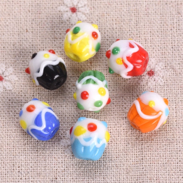 5pcs Cup Cake Shape 13x12mm Handmade Lampwork Glass Loose Beads For Jewelry Maing DIY Pendentifs Conclusions